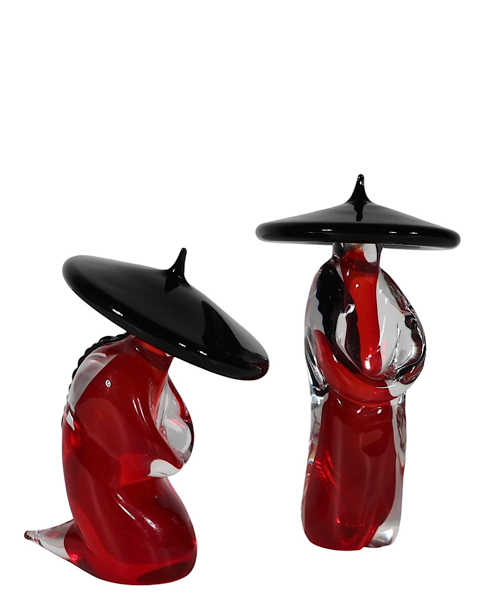 Two Chinese Sommeroso  Art Glass Figures  att. to Formia Vetri Di Murano 1970/80 4