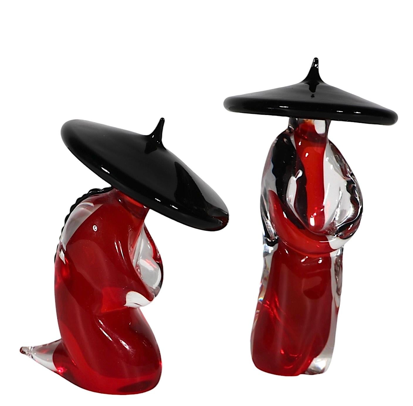 Two Chinese Sommeroso  Art Glass Figures  att. to Formia Vetri Di Murano 1970/80 5
