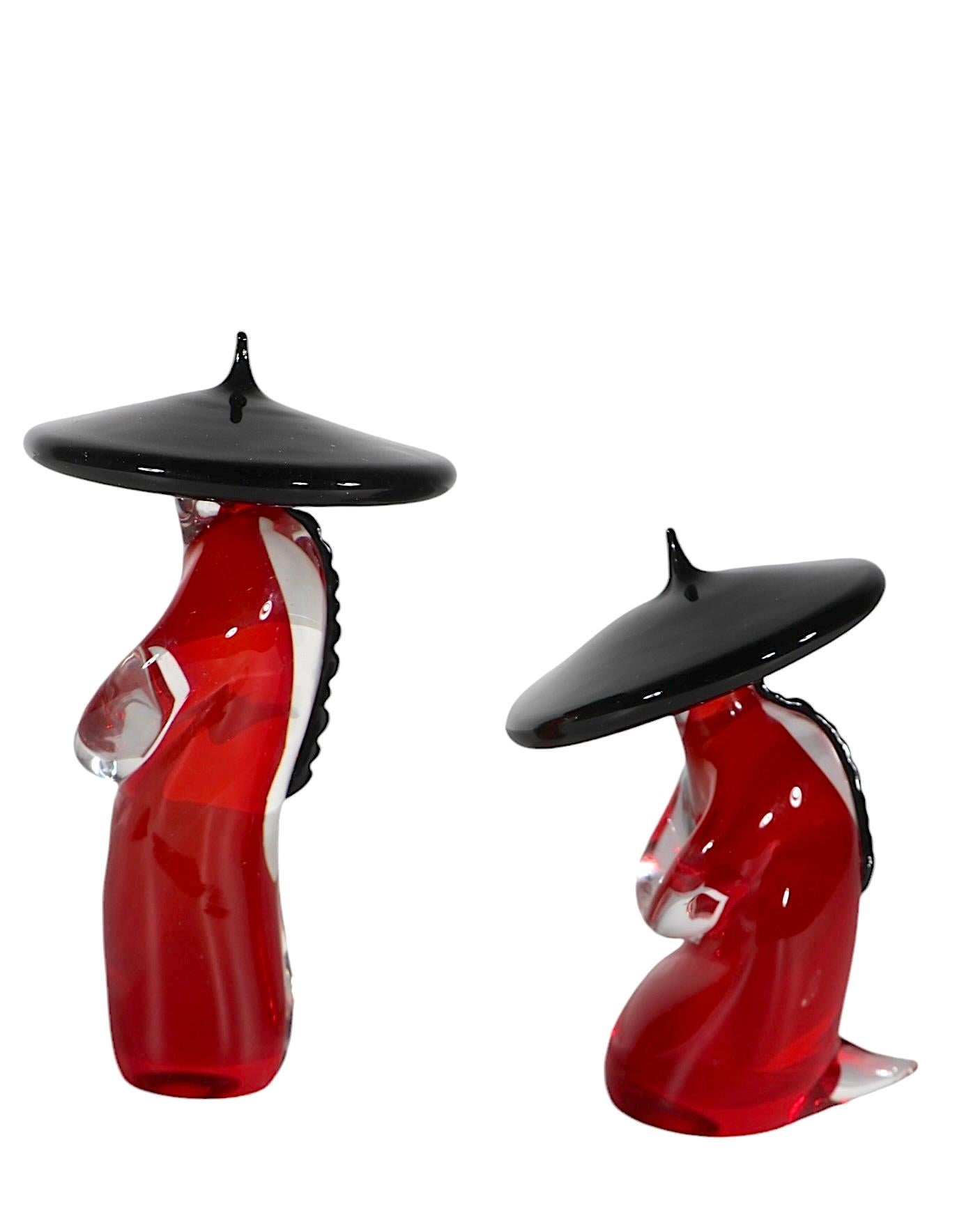 Two Chinese Sommeroso  Art Glass Figures  att. to Formia Vetri Di Murano 1970/80 8