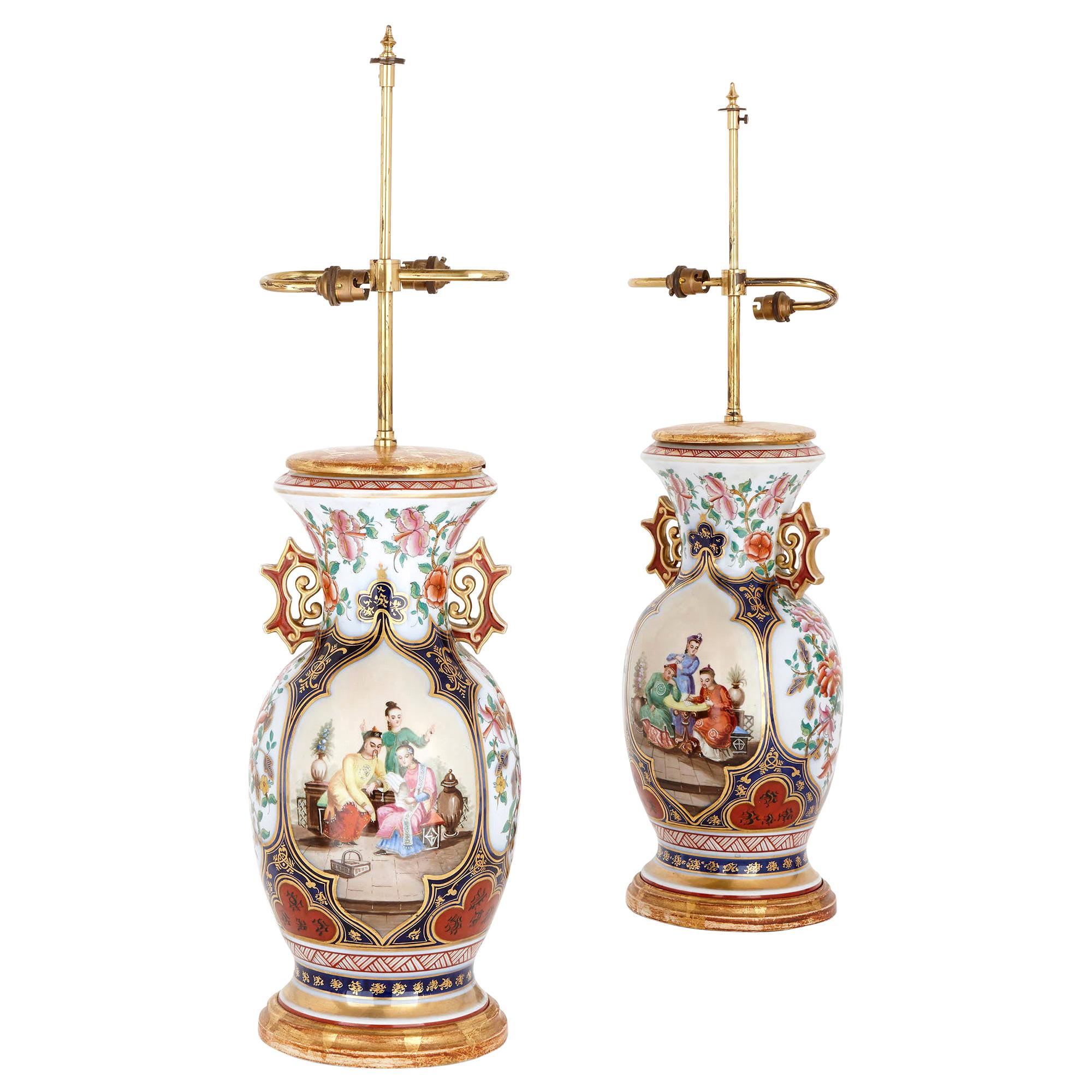 Two Chinese Style Porcelain and Ormolu Table Lamps
