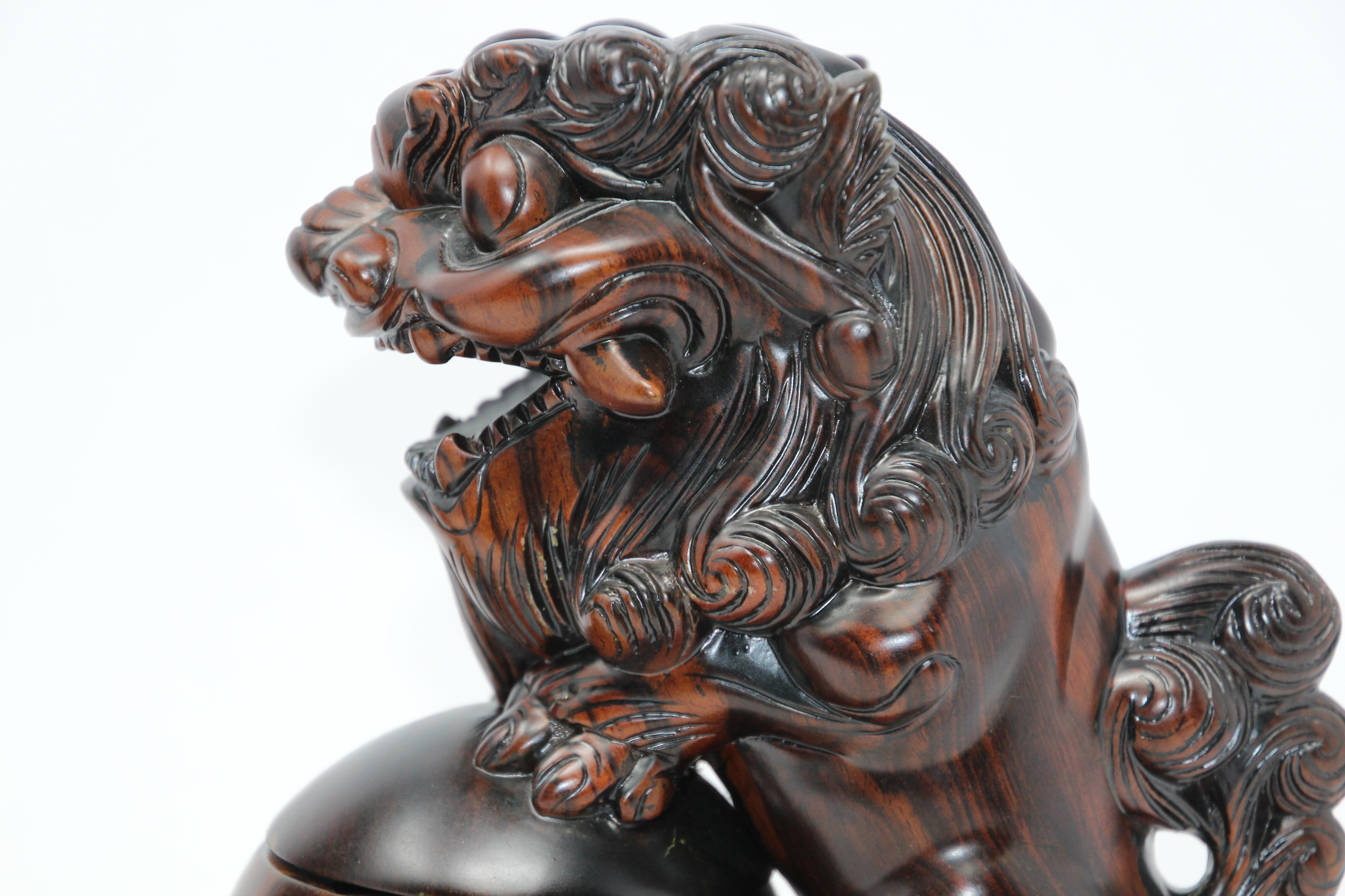 Two Chinese Wood Lion Foo Dogs Incense Holder For Sale 6