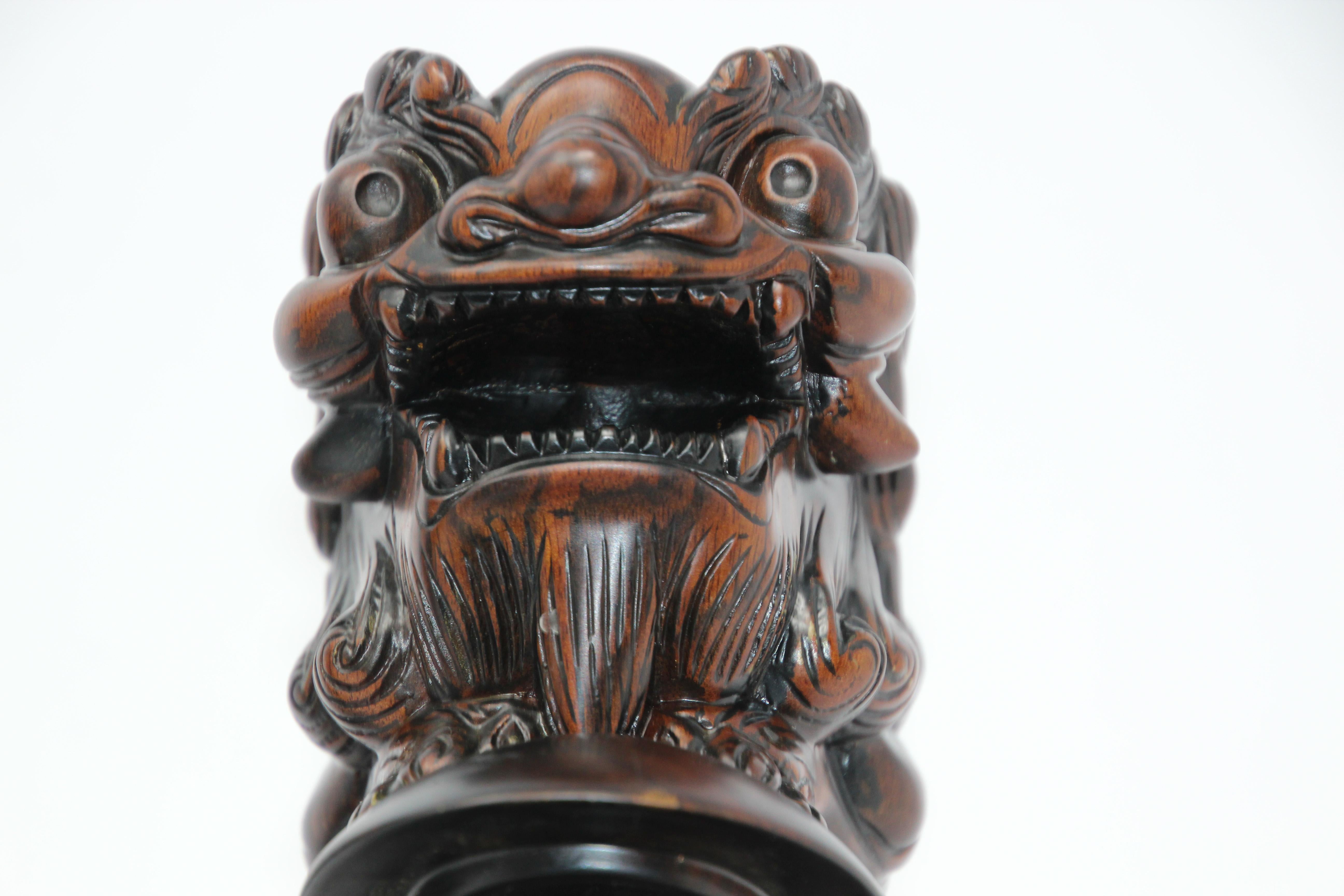 Two Chinese Wood Lion Foo Dogs Incense Holder For Sale 10