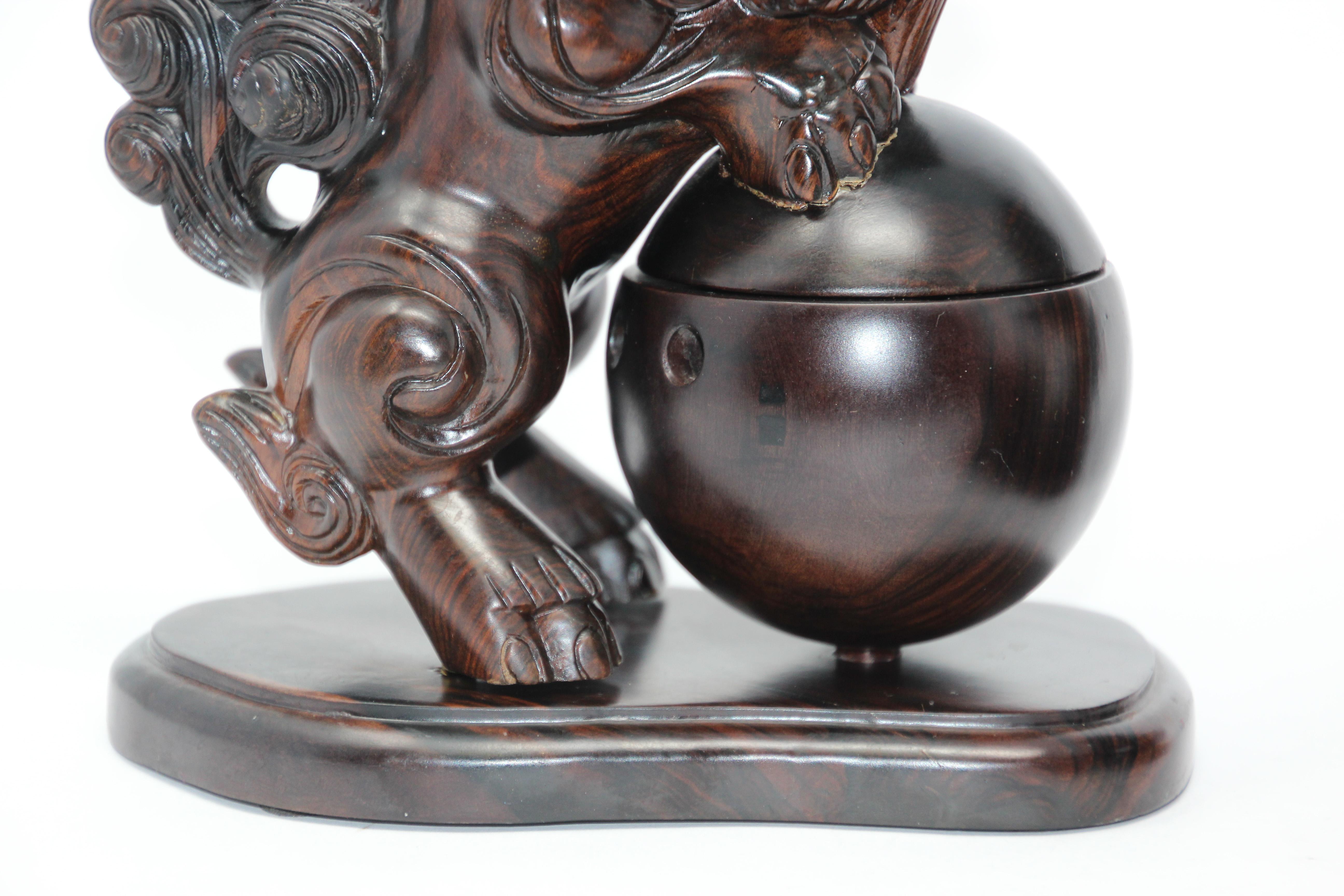 Two Chinese Wood Lion Foo Dogs Incense Holder For Sale 11