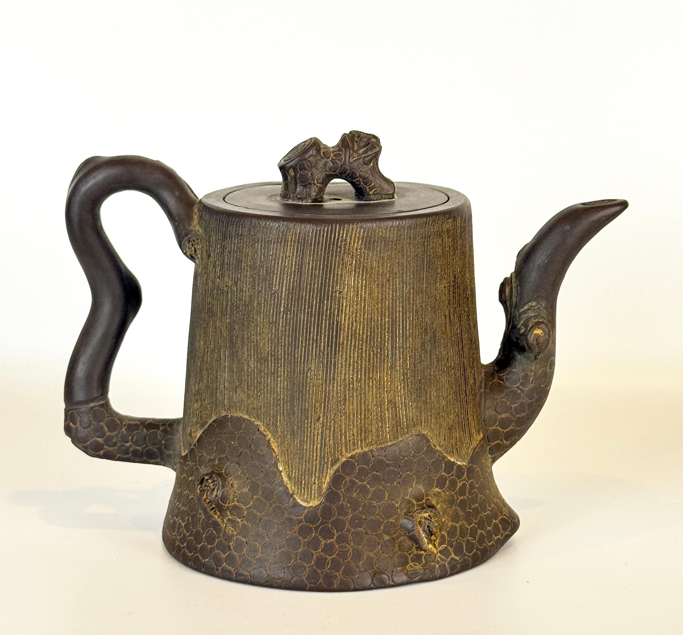 Two Chinese Yixing Clay Teapots, Bamboo & Cherry Blossom For Sale 6