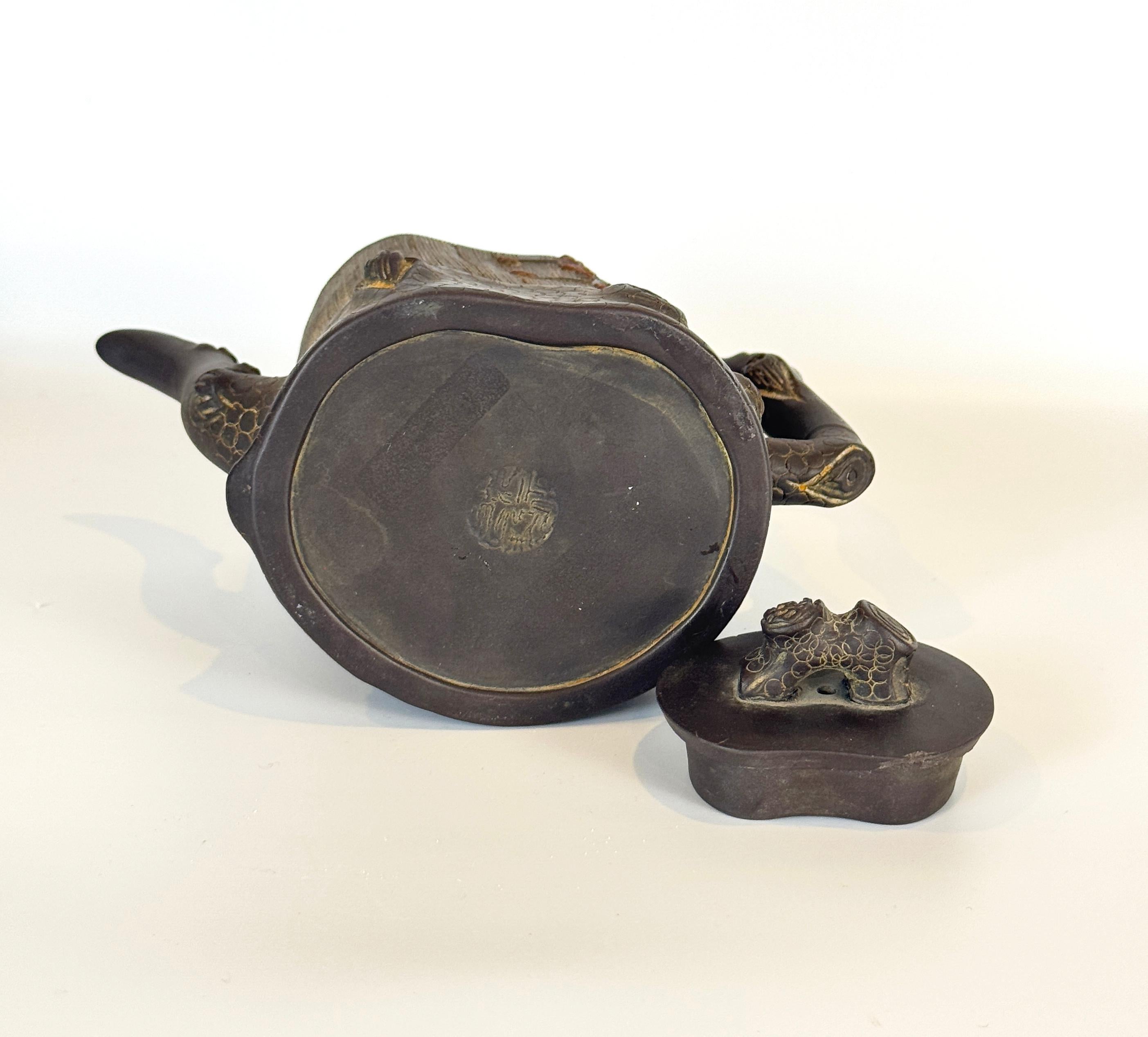 Two Chinese Yixing Clay Teapots, Bamboo & Cherry Blossom For Sale 10