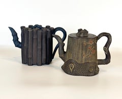 Two Chinese Yixing Clay Teapots, Bamboo & Cherry Blossom
