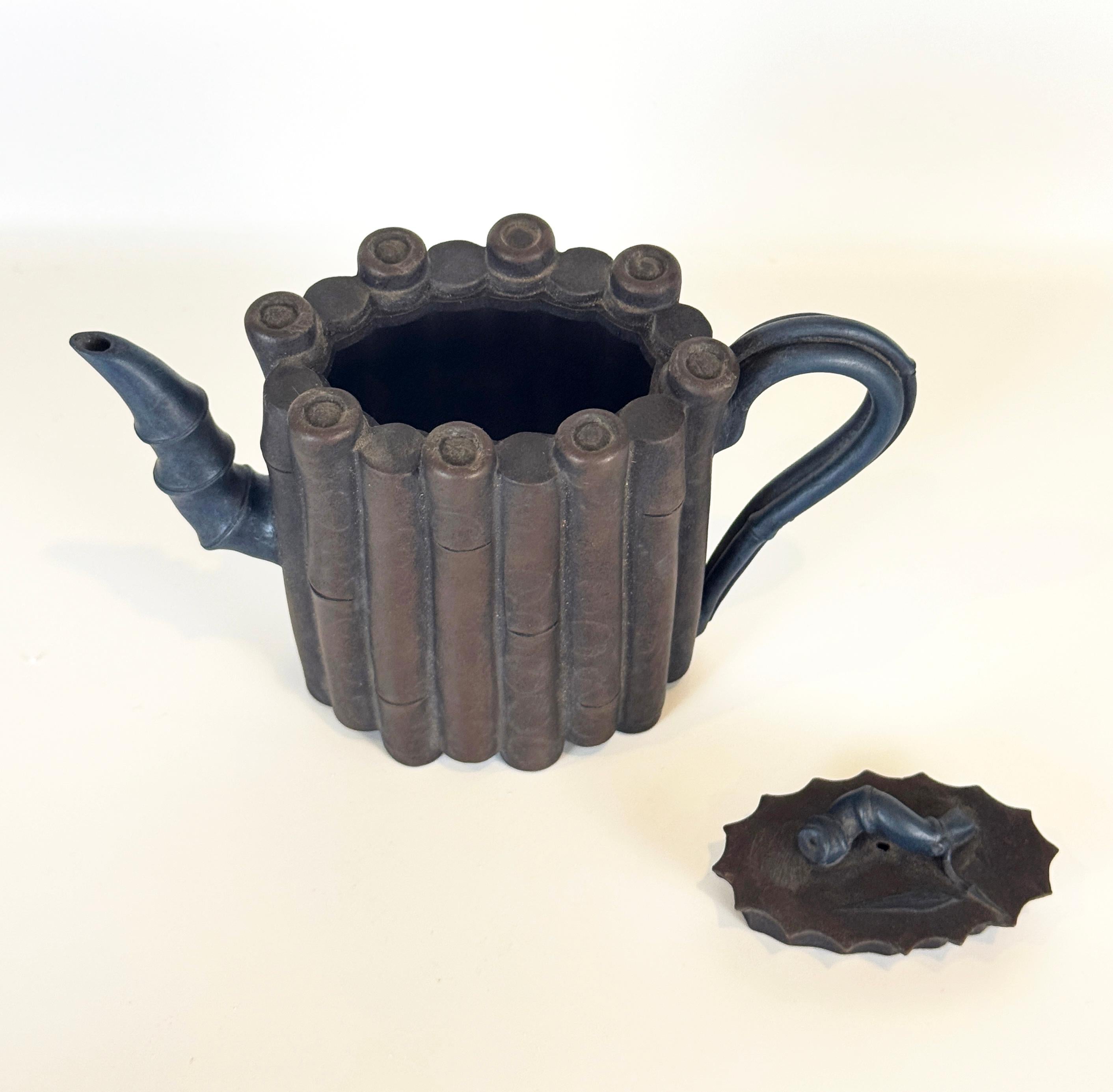 Two Chinese Yixing Clay Teapots, Bamboo & Cherry Blossom For Sale 4