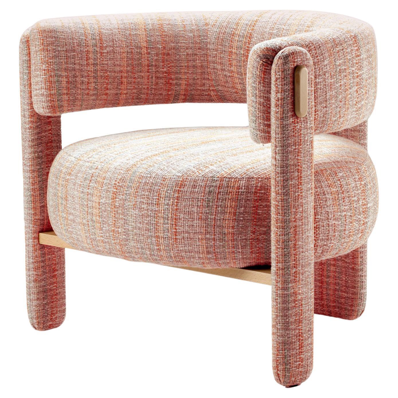 Two Choux Armchair with Bayes Sunset Fabric and Sunshine fabric and wood details For Sale