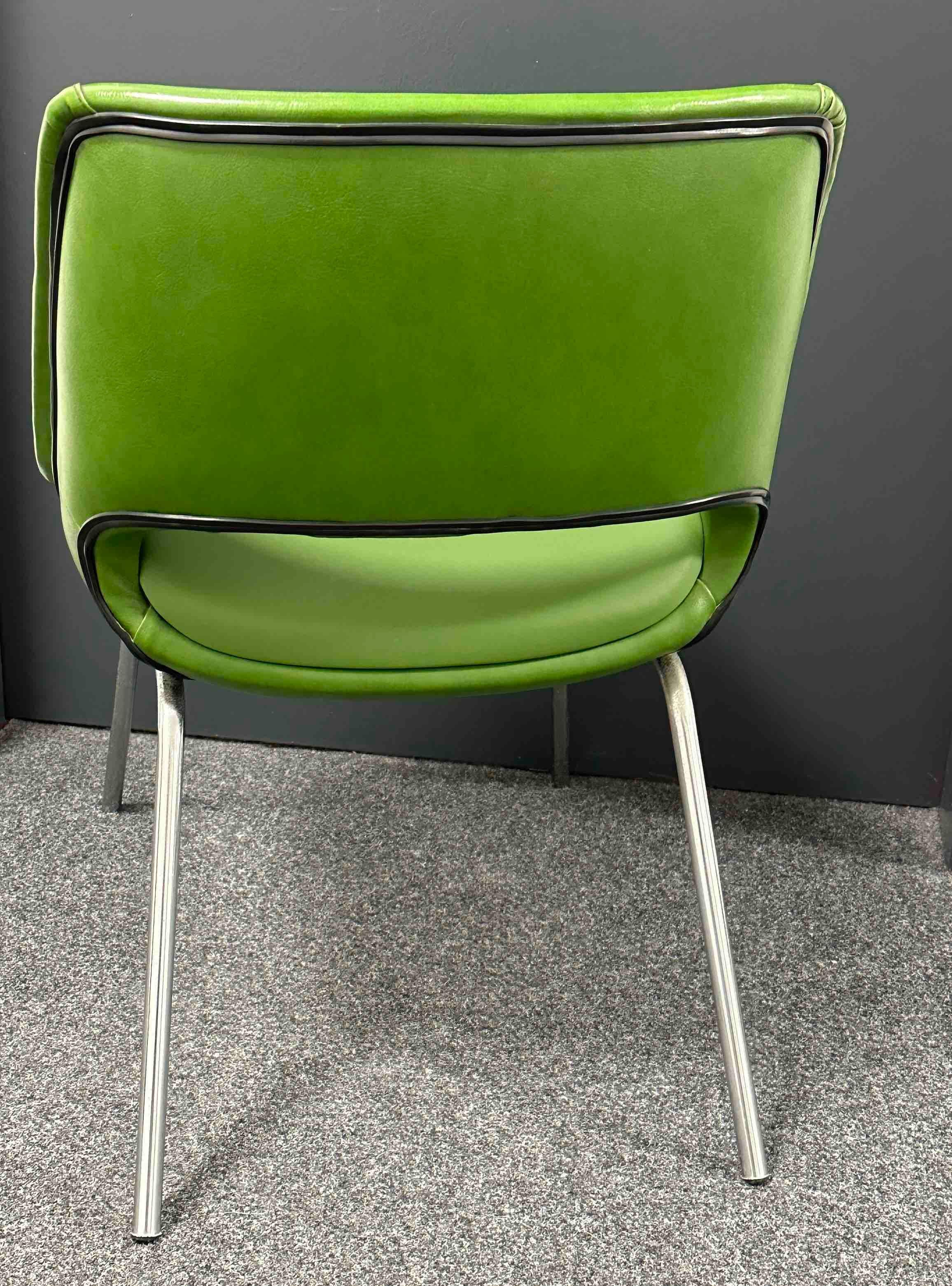Two Chrome Base, Green Faux Leather Chairs Made by Blaha, Austria, 1970s For Sale 4