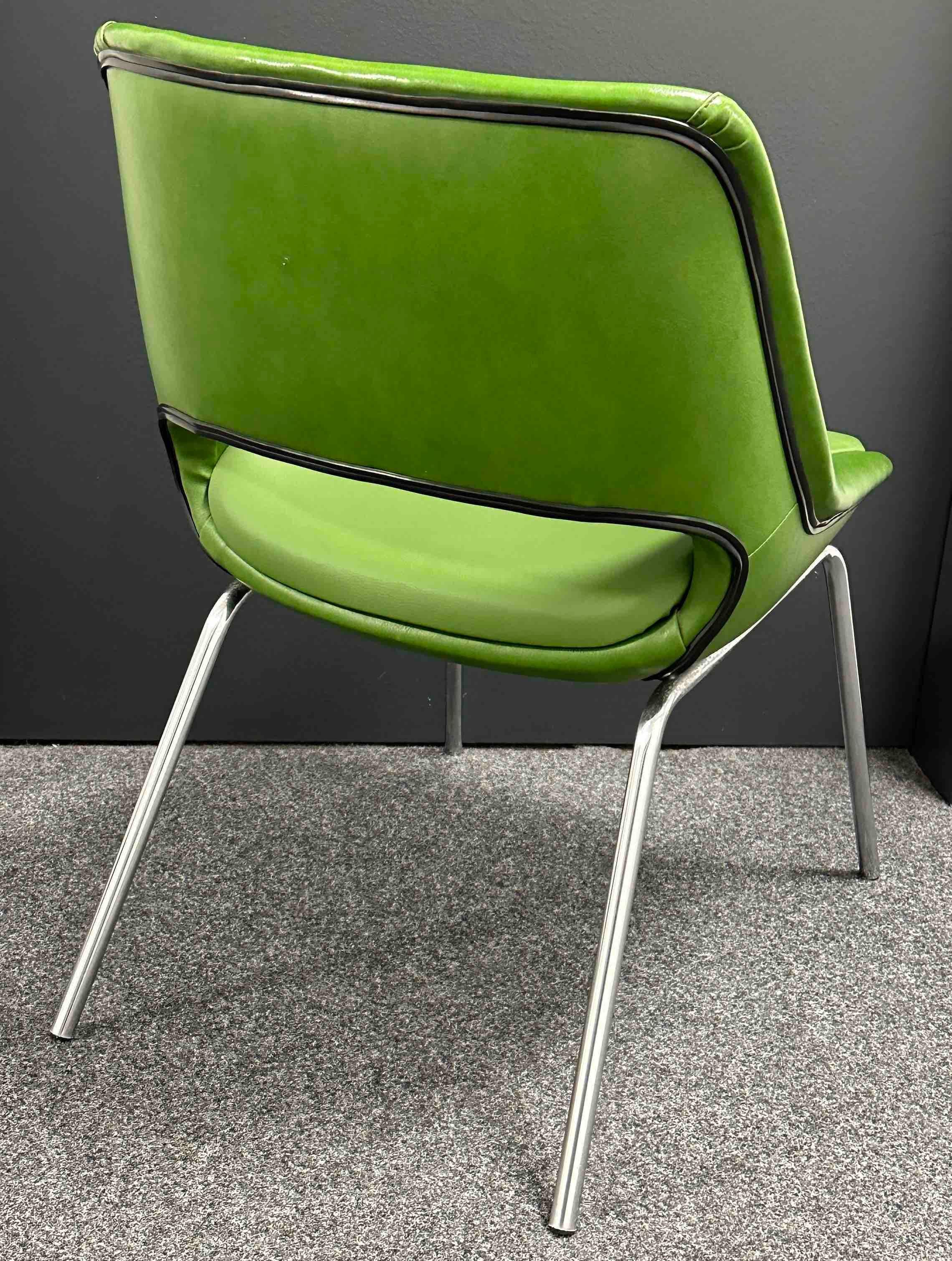 Two Chrome Base, Green Faux Leather Chairs Made by Blaha, Austria, 1970s For Sale 5