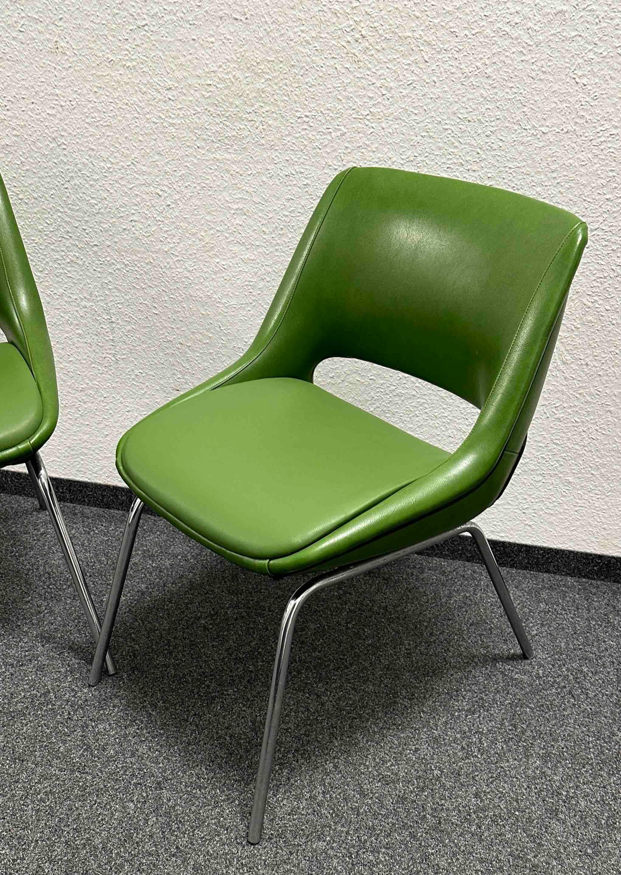 Two Chrome Base, Green Faux Leather Chairs Made by Blaha, Austria, 1970s For Sale 8