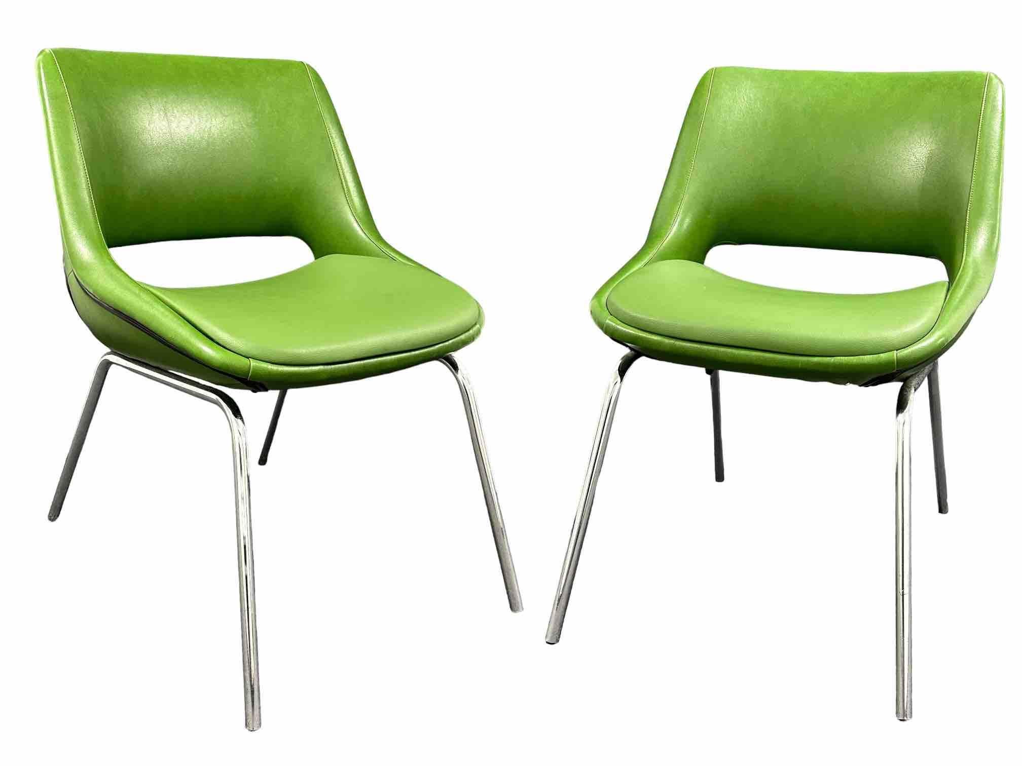 Two Chrome Base, Green Faux Leather Chairs Made by Blaha, Austria, 1970s In Good Condition For Sale In Nuernberg, DE