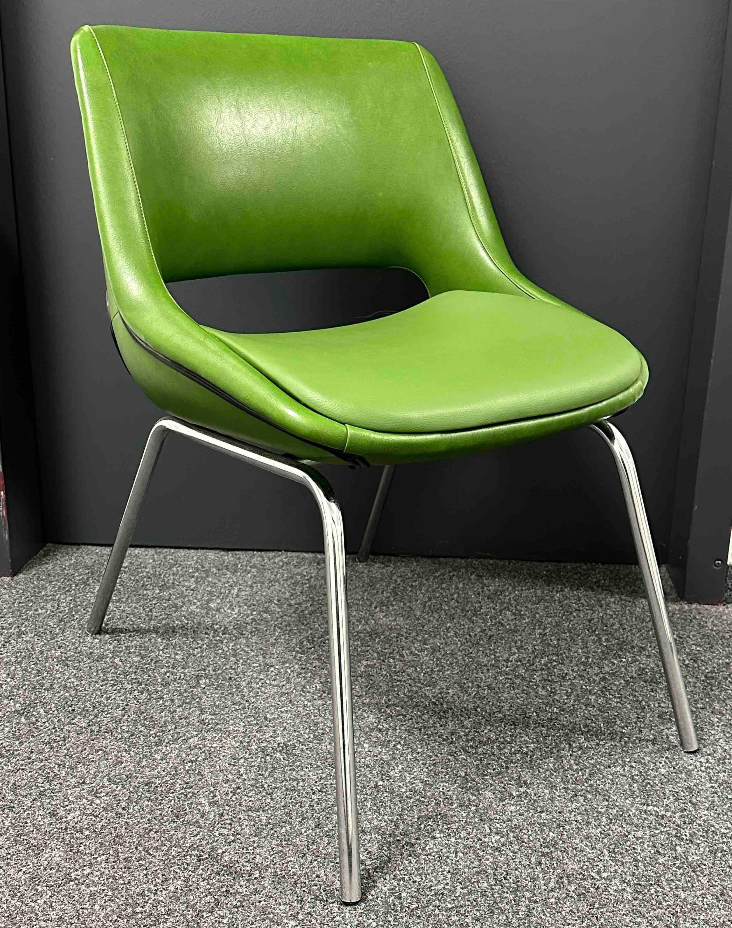 20th Century Two Chrome Base, Green Faux Leather Chairs Made by Blaha, Austria, 1970s For Sale