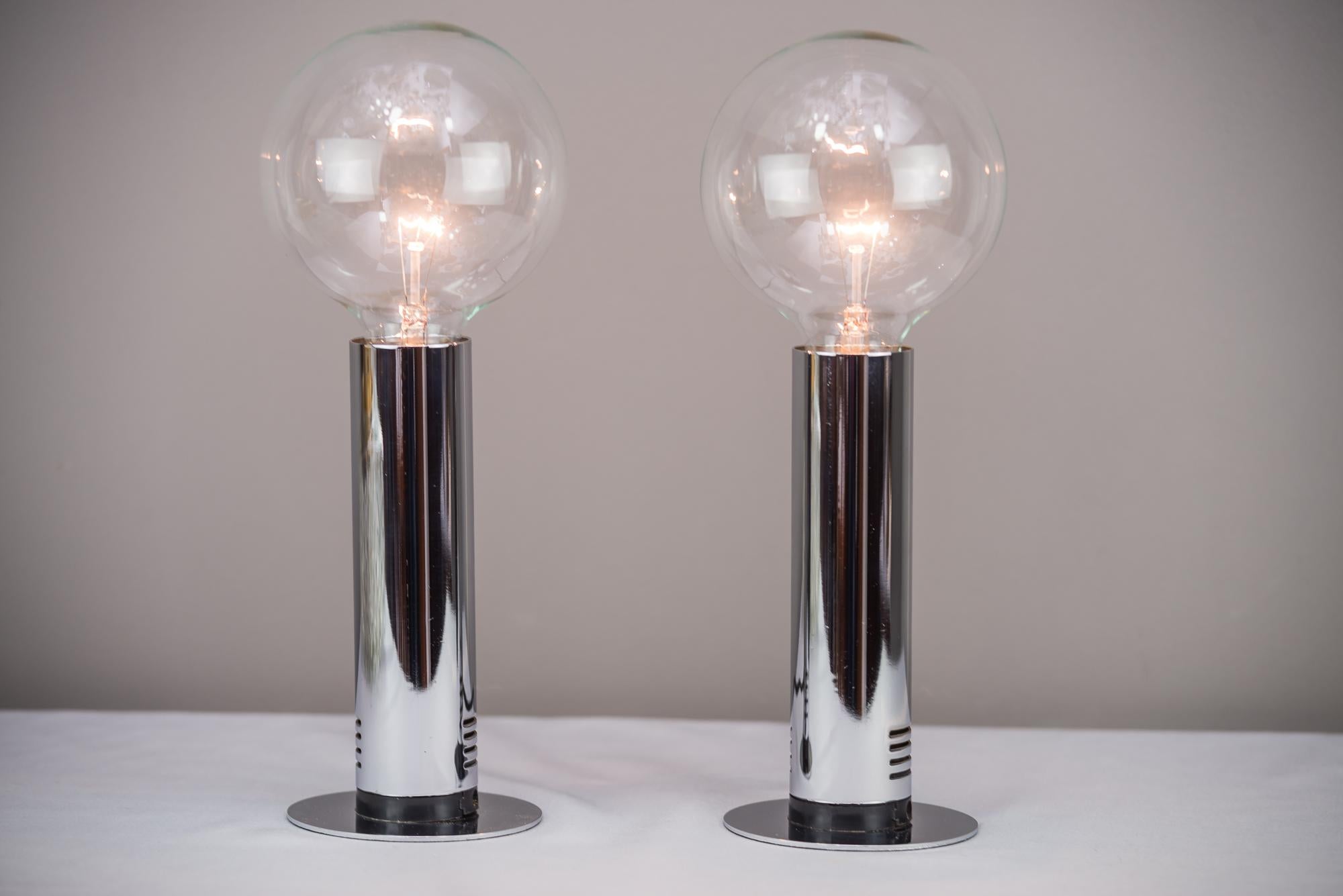 Mid-Century Modern Two Chrome Table Lamps, Italy, circa 1970s For Sale