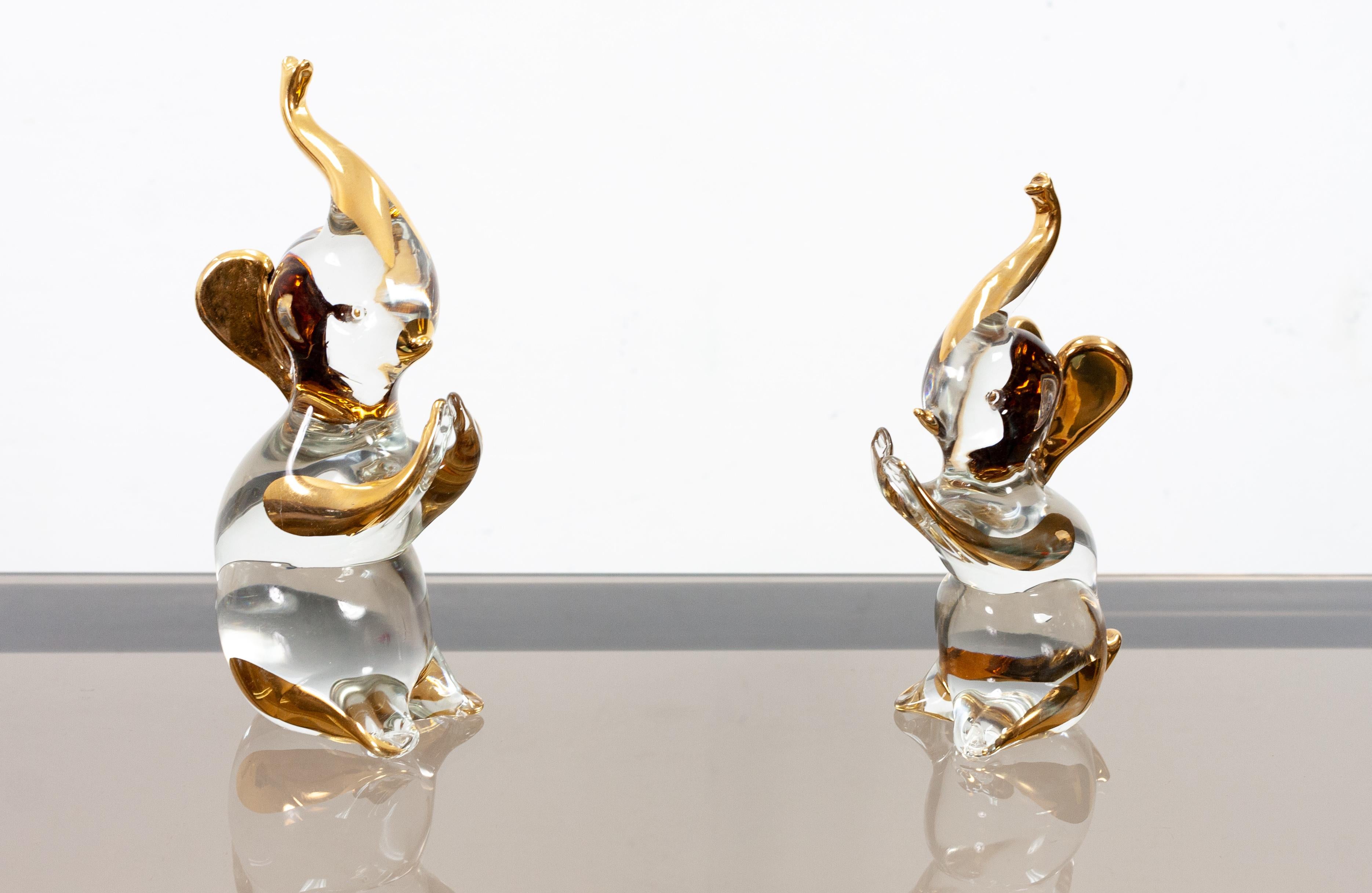 Two Chrystal Glass Murano Elephants, 1980s For Sale 1