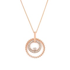 Modern Two Circle Spiral Diamond Pendant Necklace 14k Rose Gold Fine Jewelry