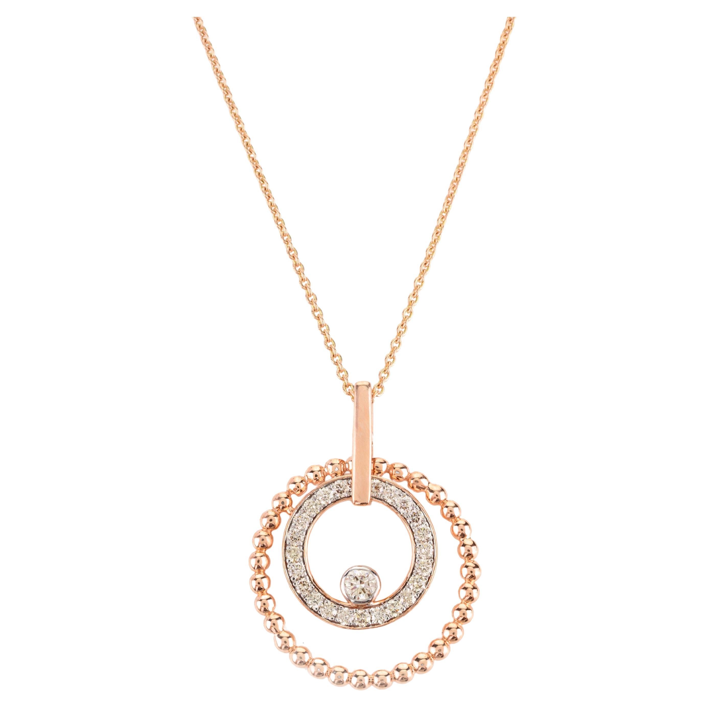 Two Circle Spiral Diamond Pendant Necklace 14k Solid Rose Gold Fine Jewelry