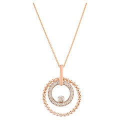 Two Circle Spiral Diamond Pendant Necklace 14k Solid Rose Gold Fine Jewelry
