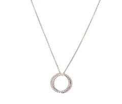 Two Circles Diamonds Pave 18K White Gold Necklace