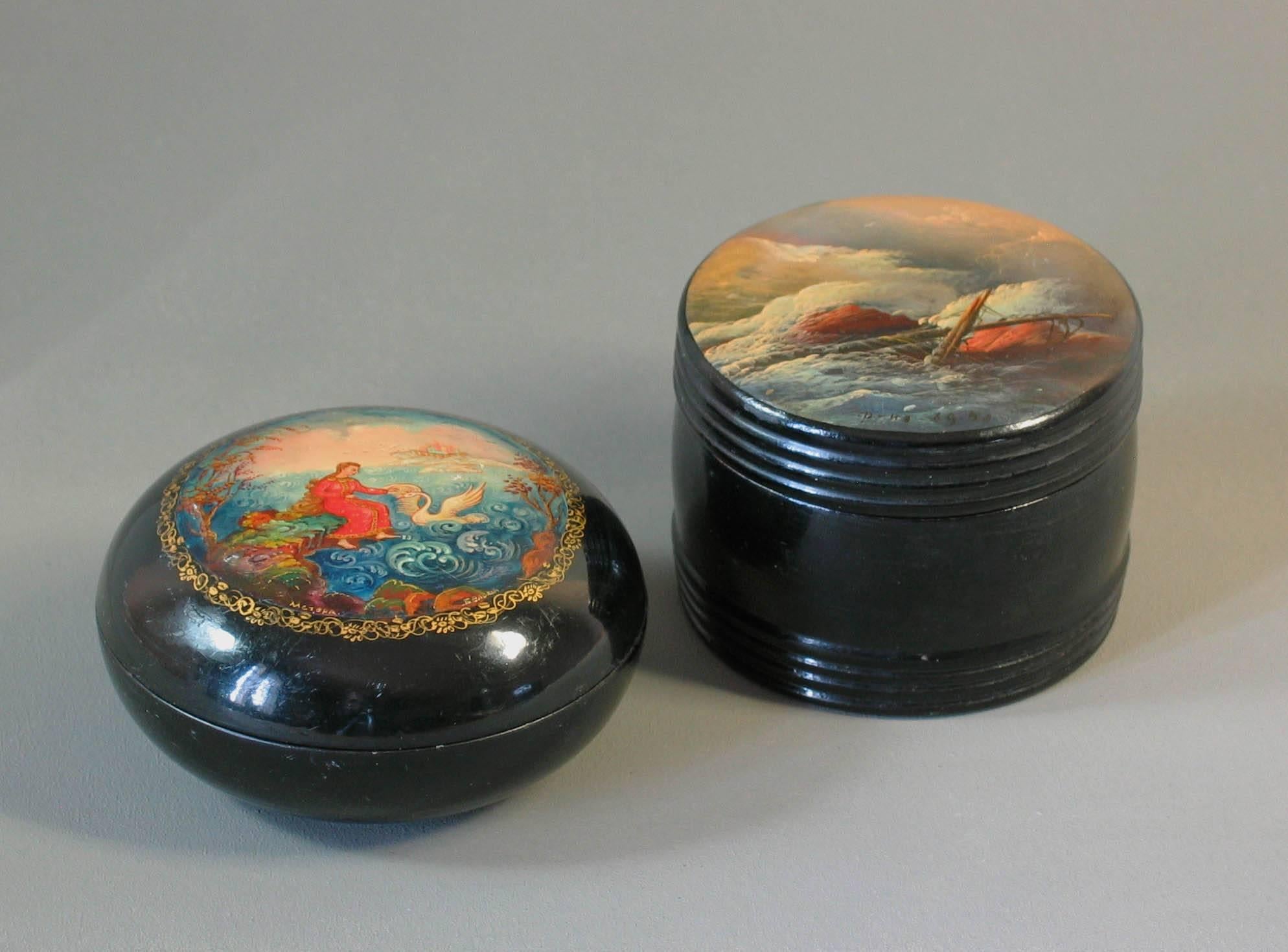 Two Circular Russian Lacquer Boxes 2