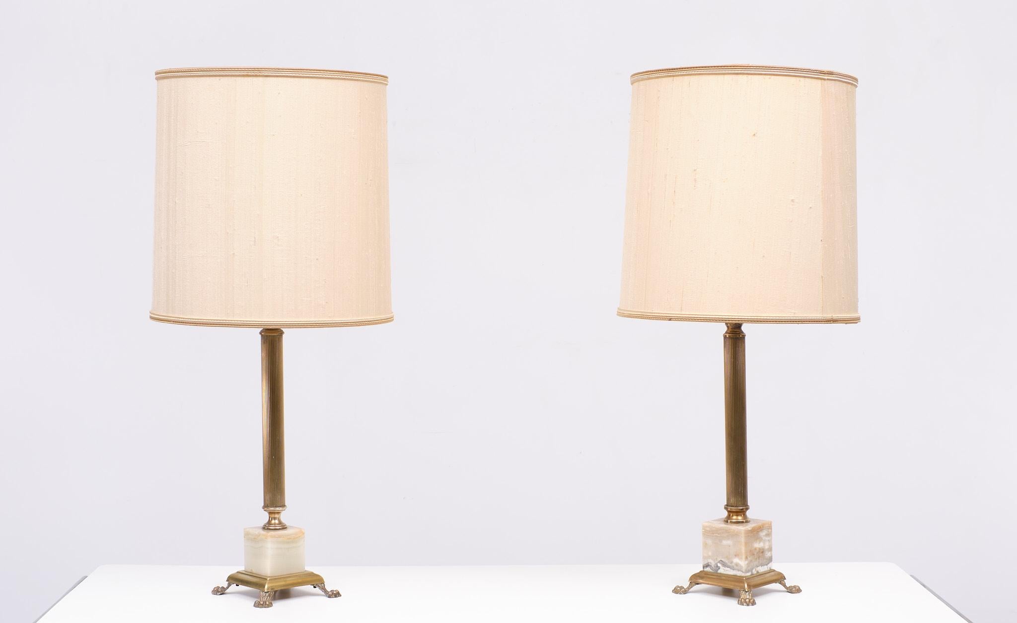 Mid-20th Century Two Classic Colum Table Lamps, 1960s, France For Sale
