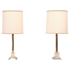 Deux  Lampes de table colonne classiques  1960 France 