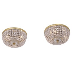 Two Classic Crystal Flush Mounts, France 1970s