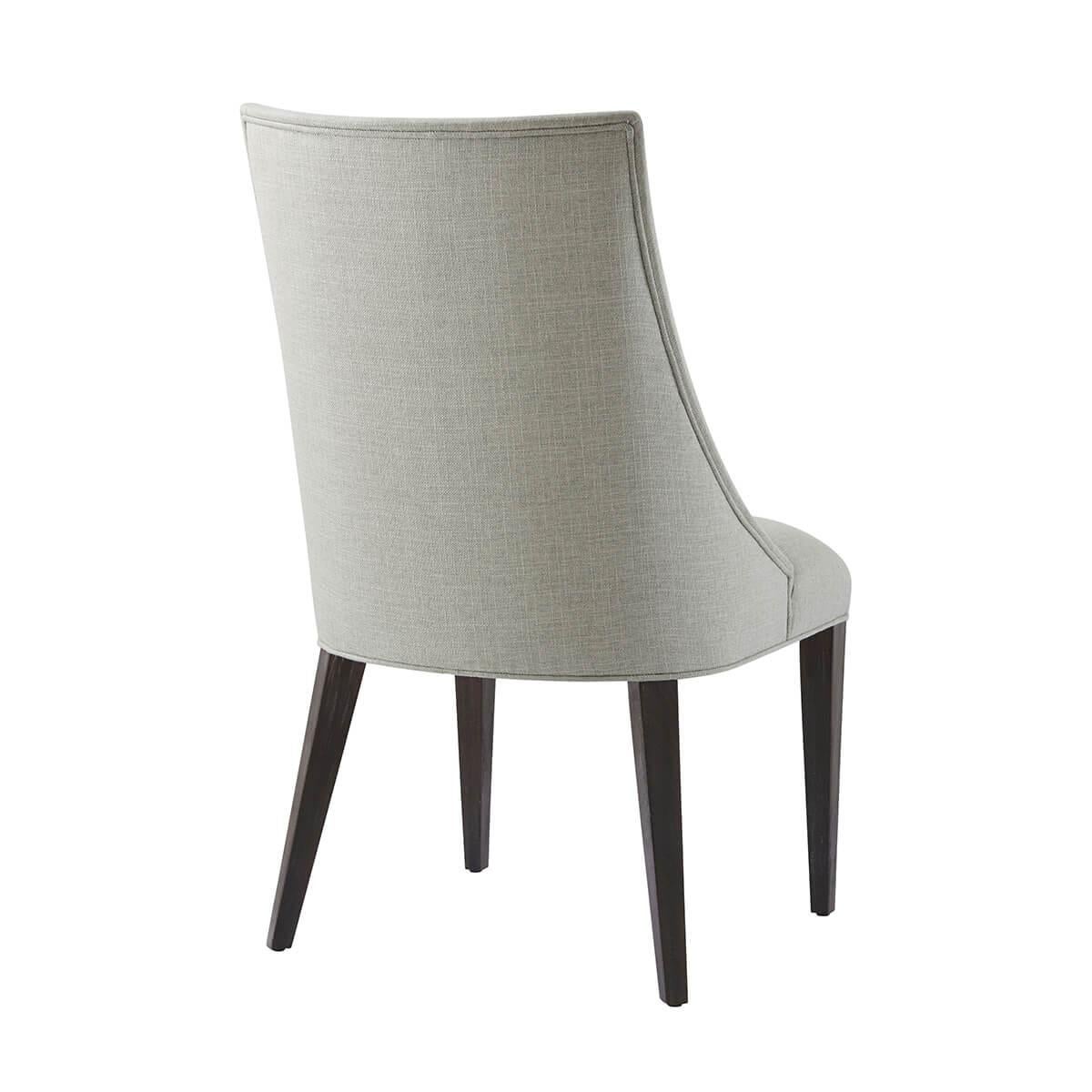 Modern Two Classic Upholstered Scoop Back Side Chairs - Dark Rowan For Sale