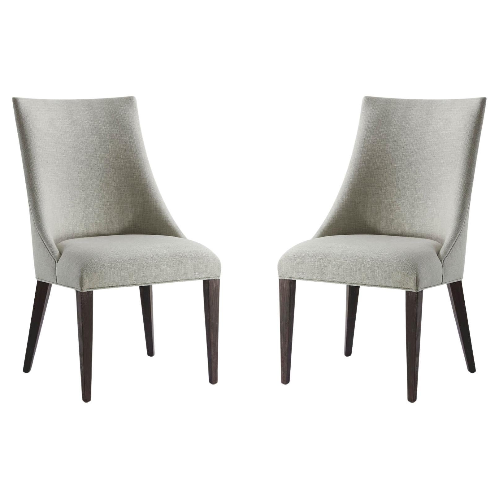 Two Classic Upholstered Scoop Back Side Chairs - Dark Rowan For Sale