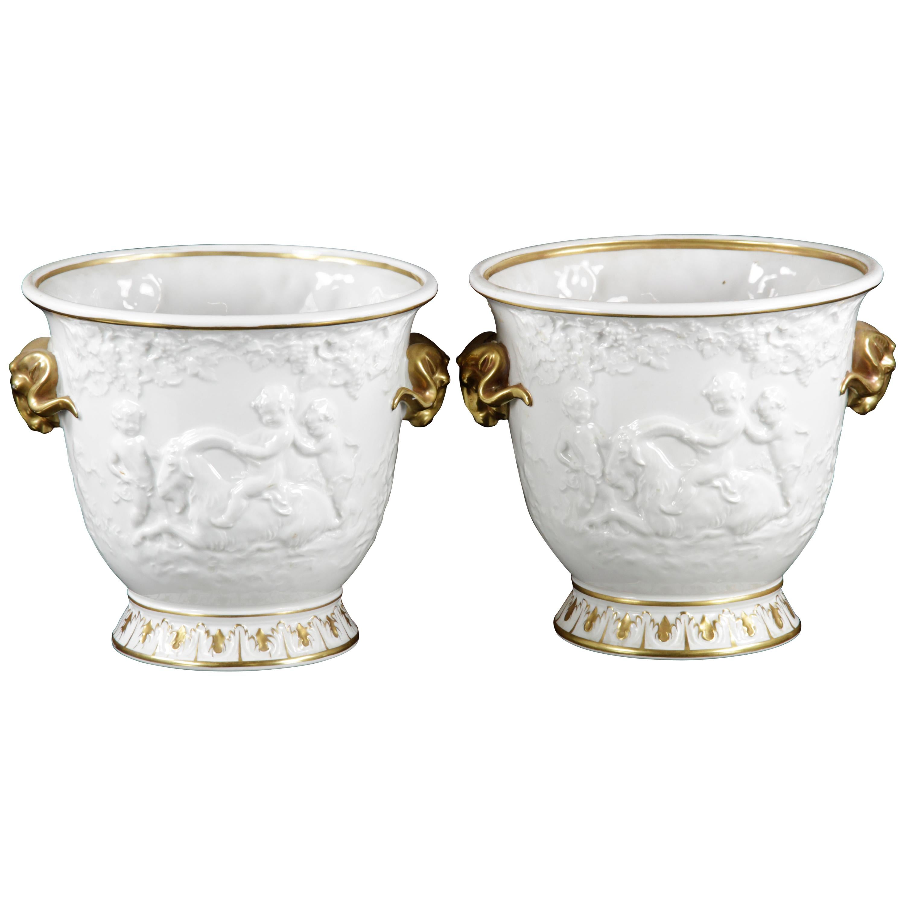 Cache Pots Capodimonte Classical  White Porcelain with Gilt Decoration