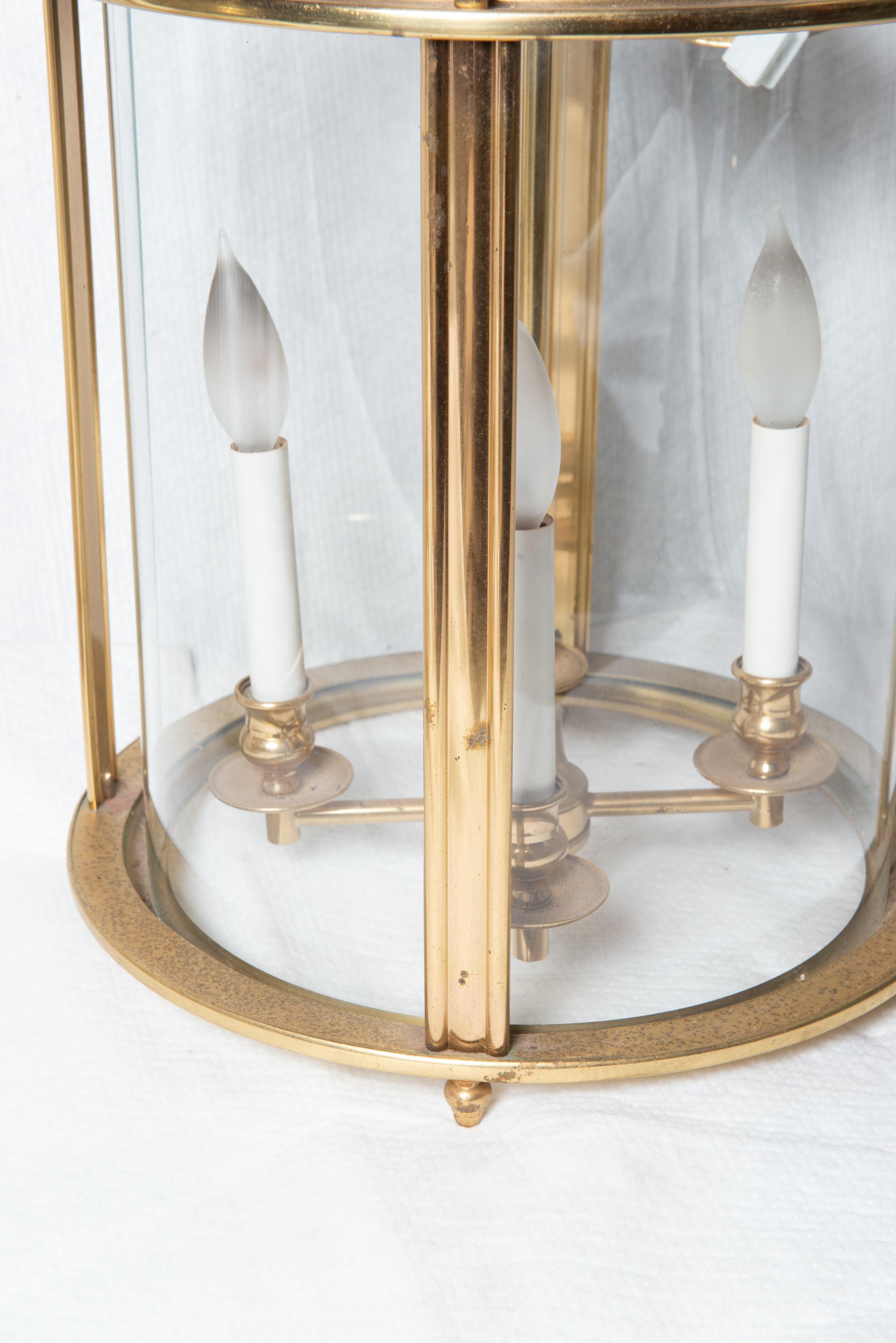 Two Classical Four Light Brass Lanterns, Cylindrical For Sale 3