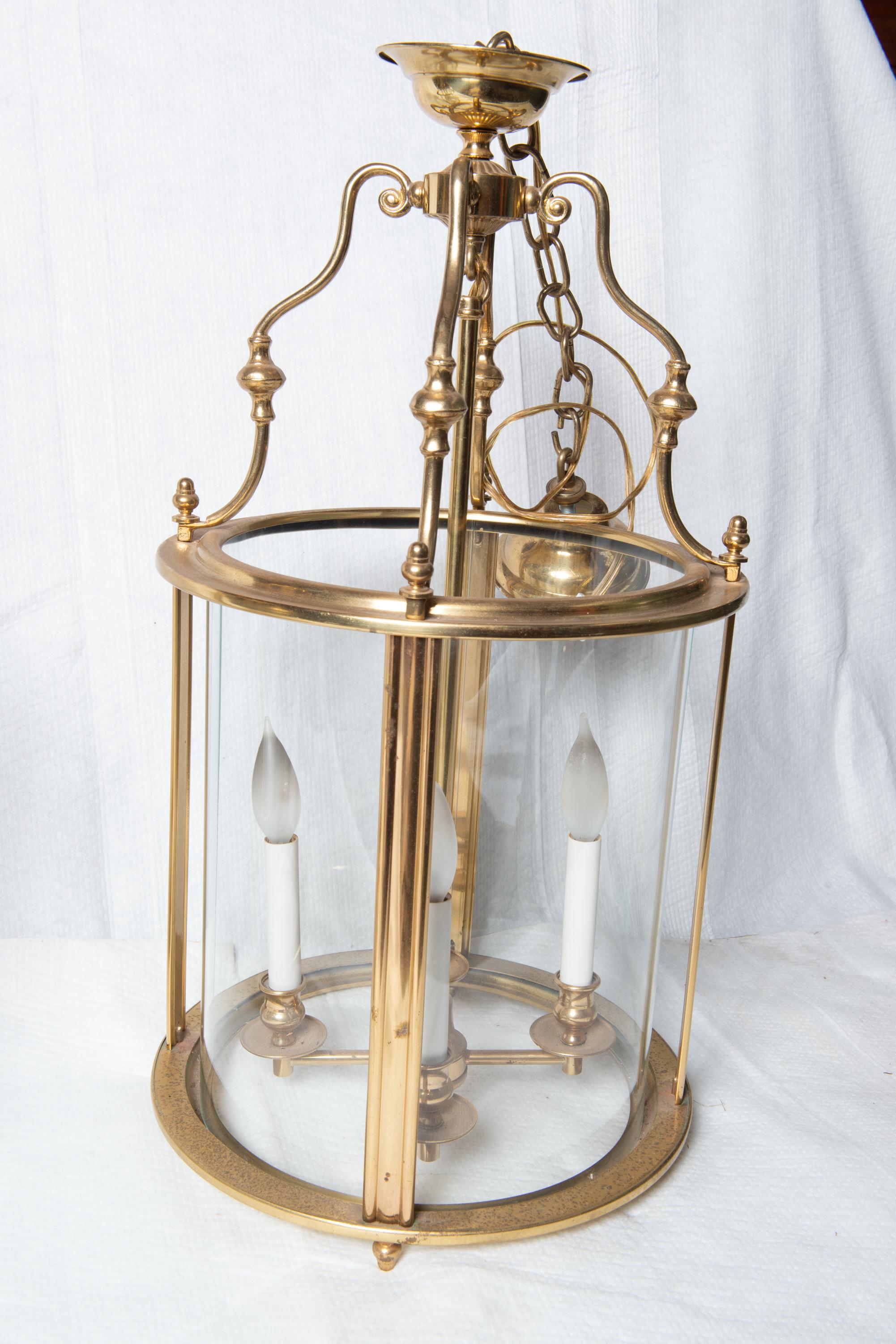 Two Classical Four Light Brass Lanterns, Cylindrical For Sale 2