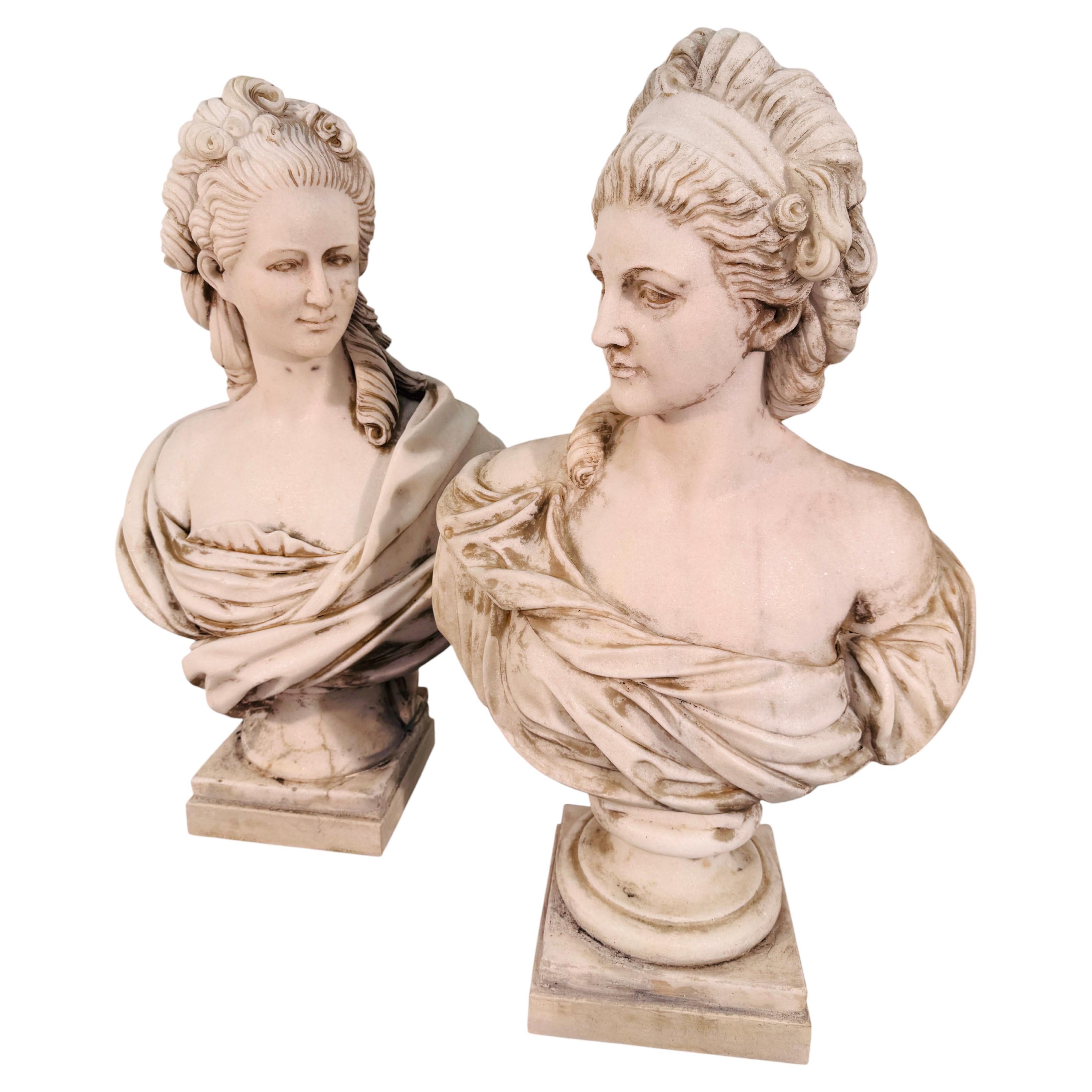 Two Classical White Marble Bust of a Ladys, Italy 1950s For Sale