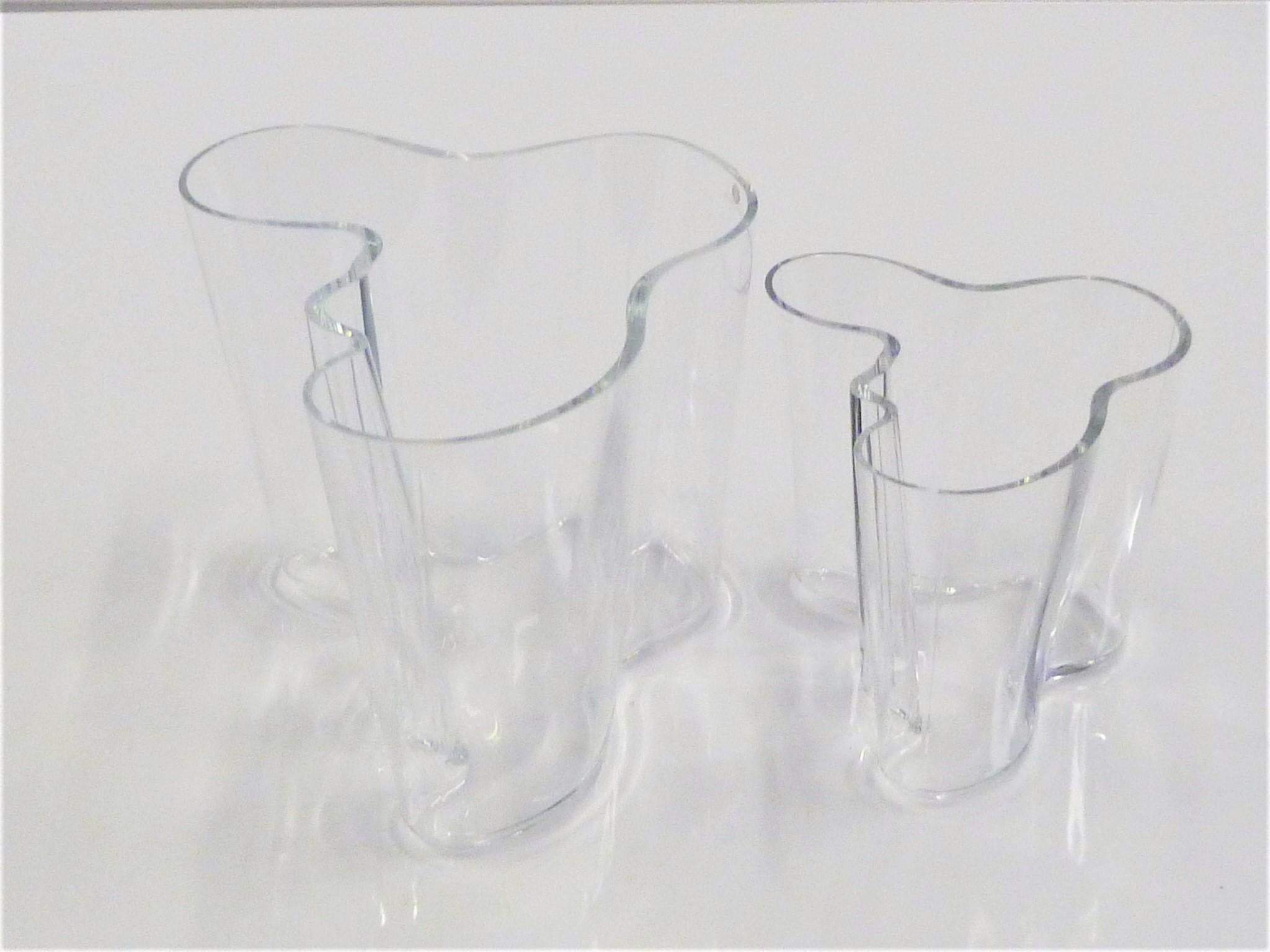 Scandinavian Modern Two Clear Savoy Vases by Alvar Aalto for Iittala, Finland, 1970s