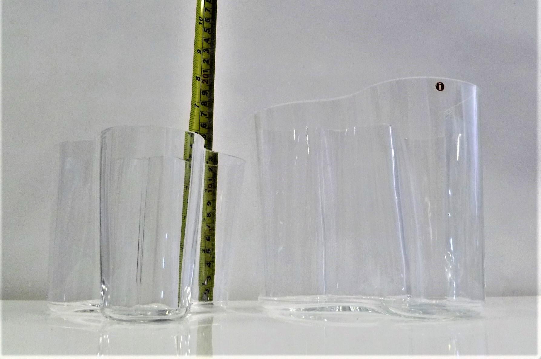 Finnish Two Clear Savoy Vases by Alvar Aalto for Iittala, Finland, 1970s