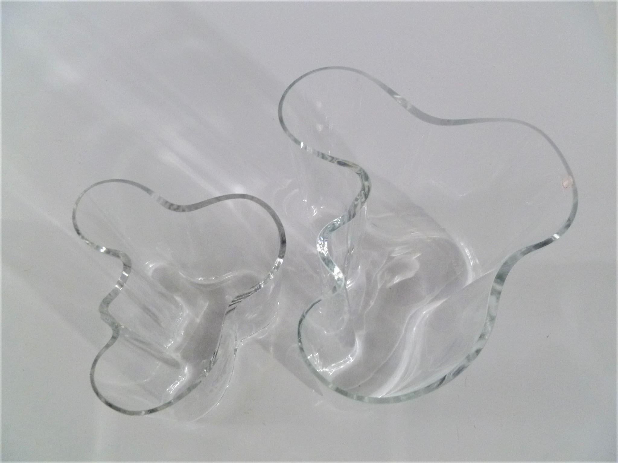 Late 20th Century Two Clear Savoy Vases by Alvar Aalto for Iittala, Finland, 1970s