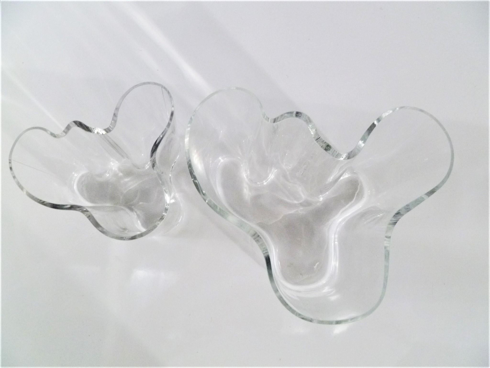 Blown Glass Two Clear Savoy Vases by Alvar Aalto for Iittala, Finland, 1970s