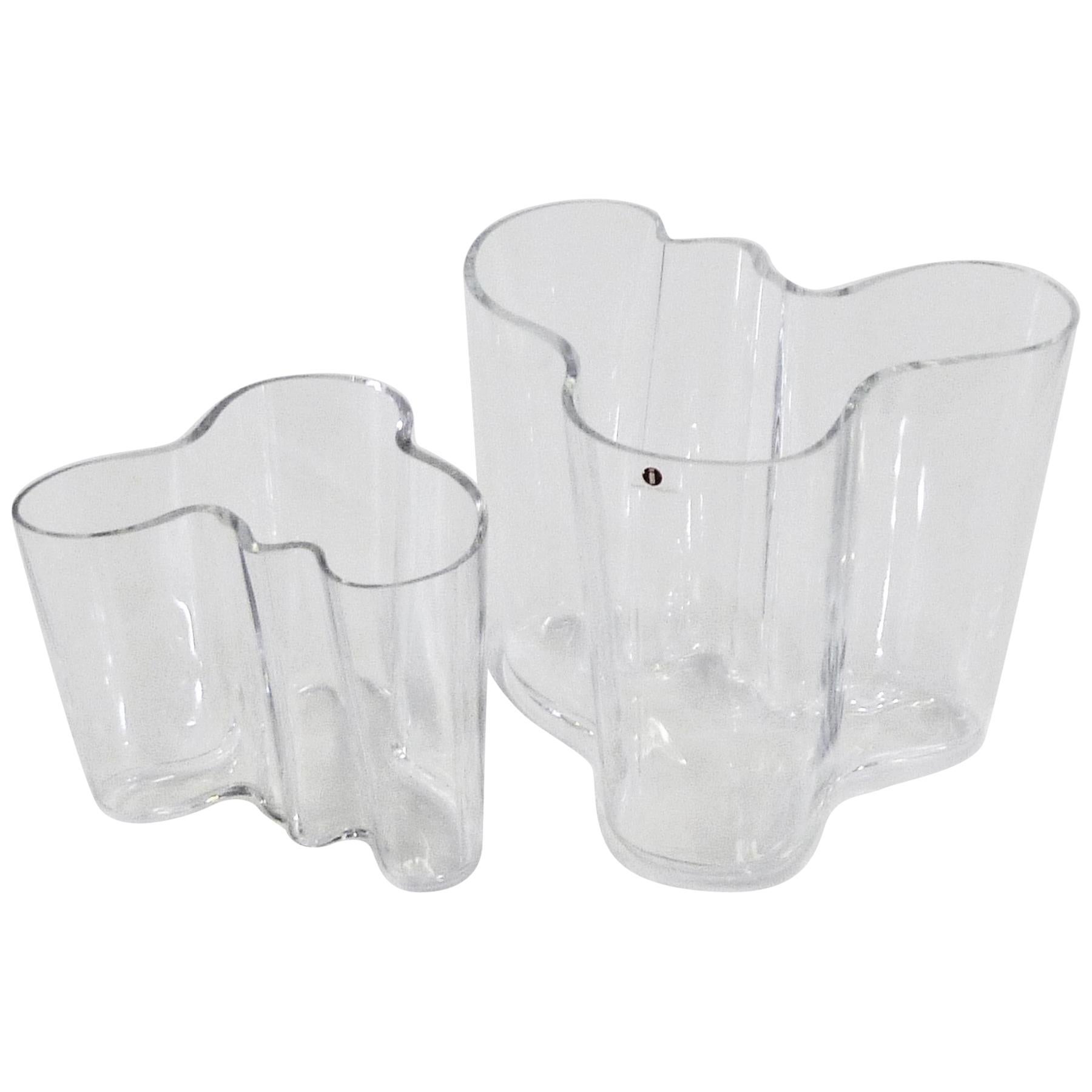 Two Clear Savoy Vases by Alvar Aalto for Iittala, Finland, 1970s