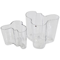 Vintage Two Clear Savoy Vases by Alvar Aalto for Iittala, Finland, 1970s