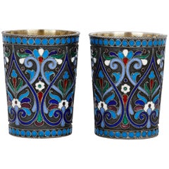 Two Cloisonné Enamel and Silver Russian Drinking Cups