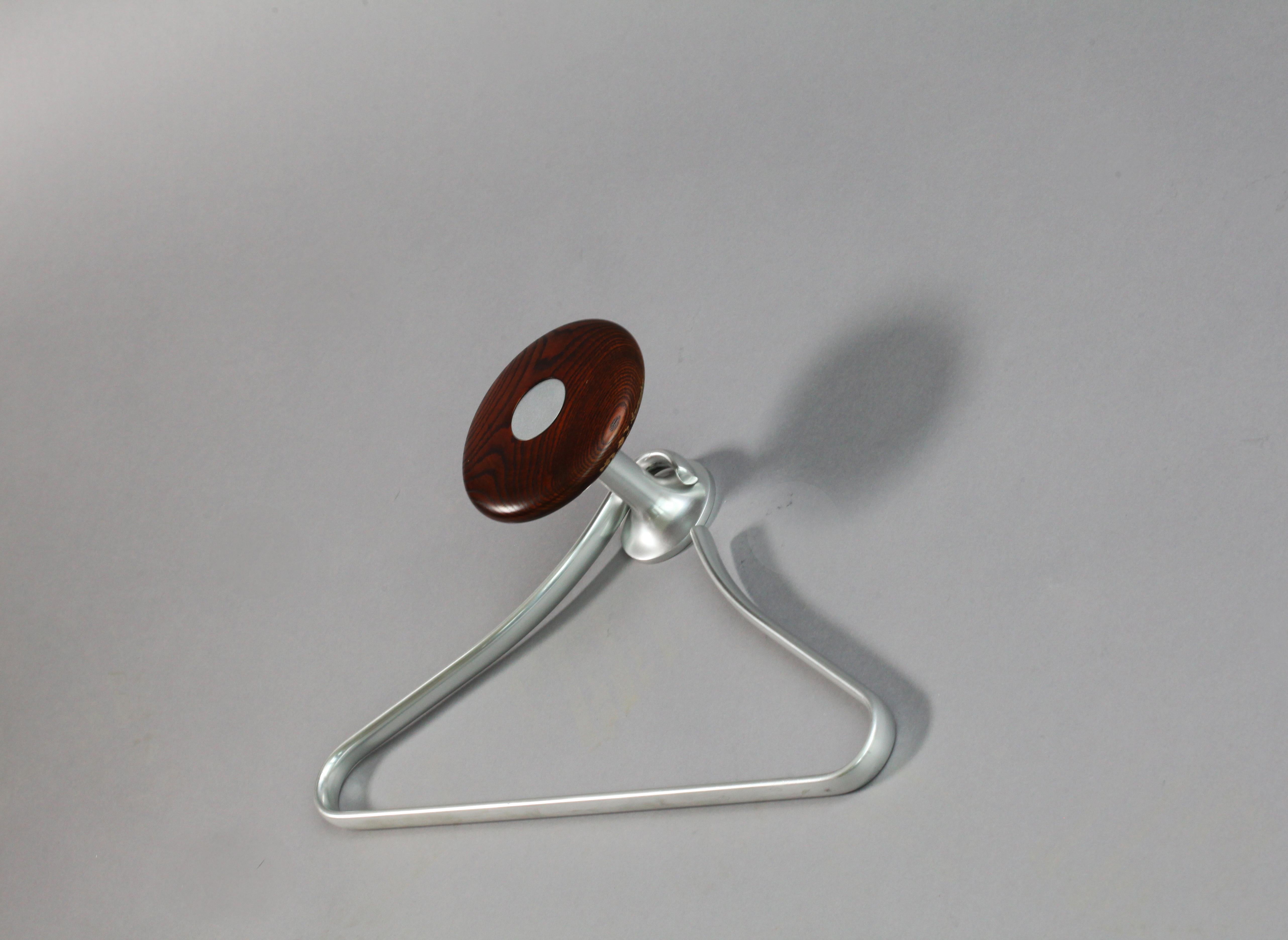 Mid-Century Modern Two Cloth Hanger, Aluminum, Wood, Attributed Hagenauer, Vienna 1970