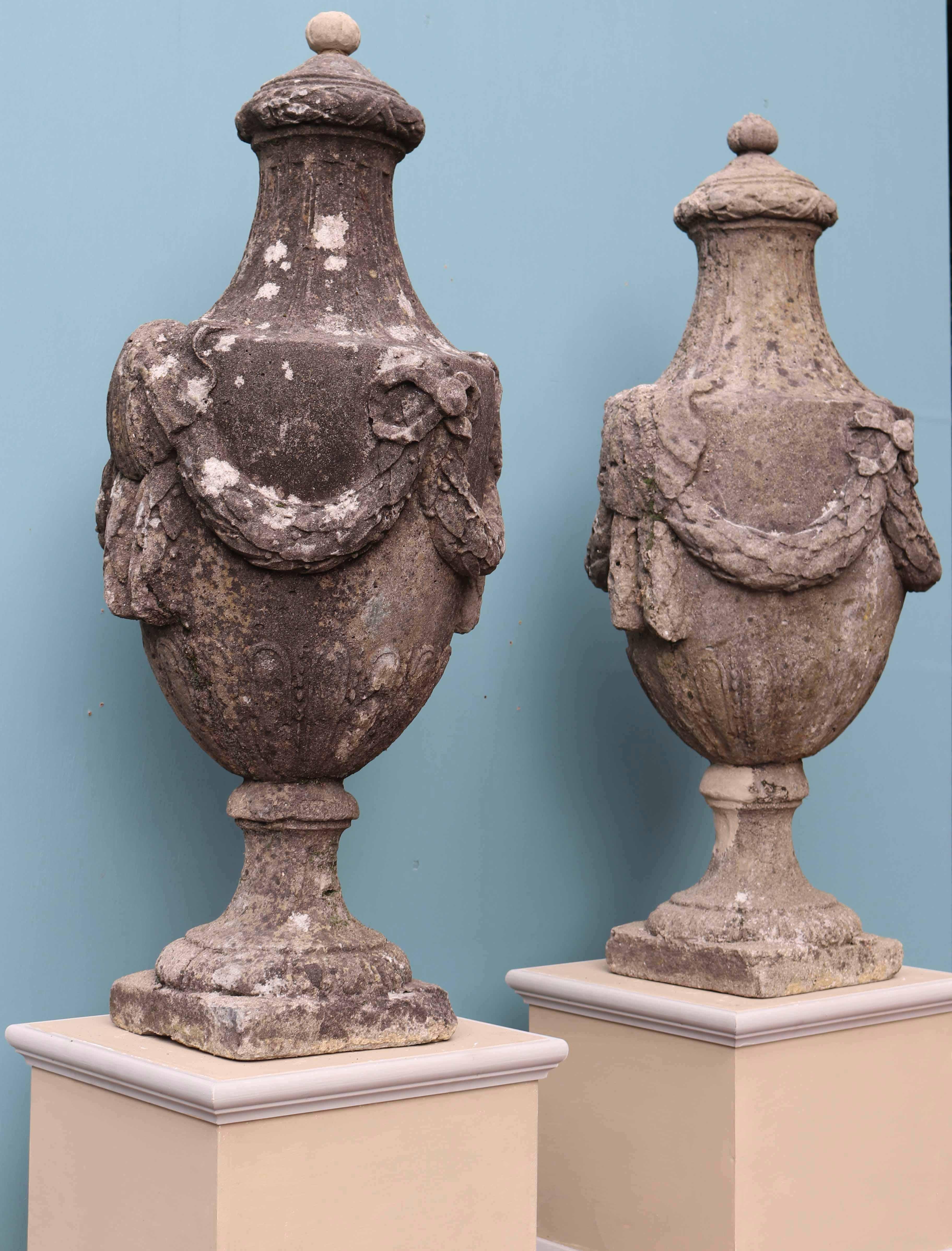 20th Century Two Coade Style Lidded Urns For Sale