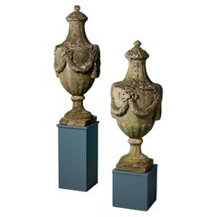 Antique Two Coade Style Lidded Urns