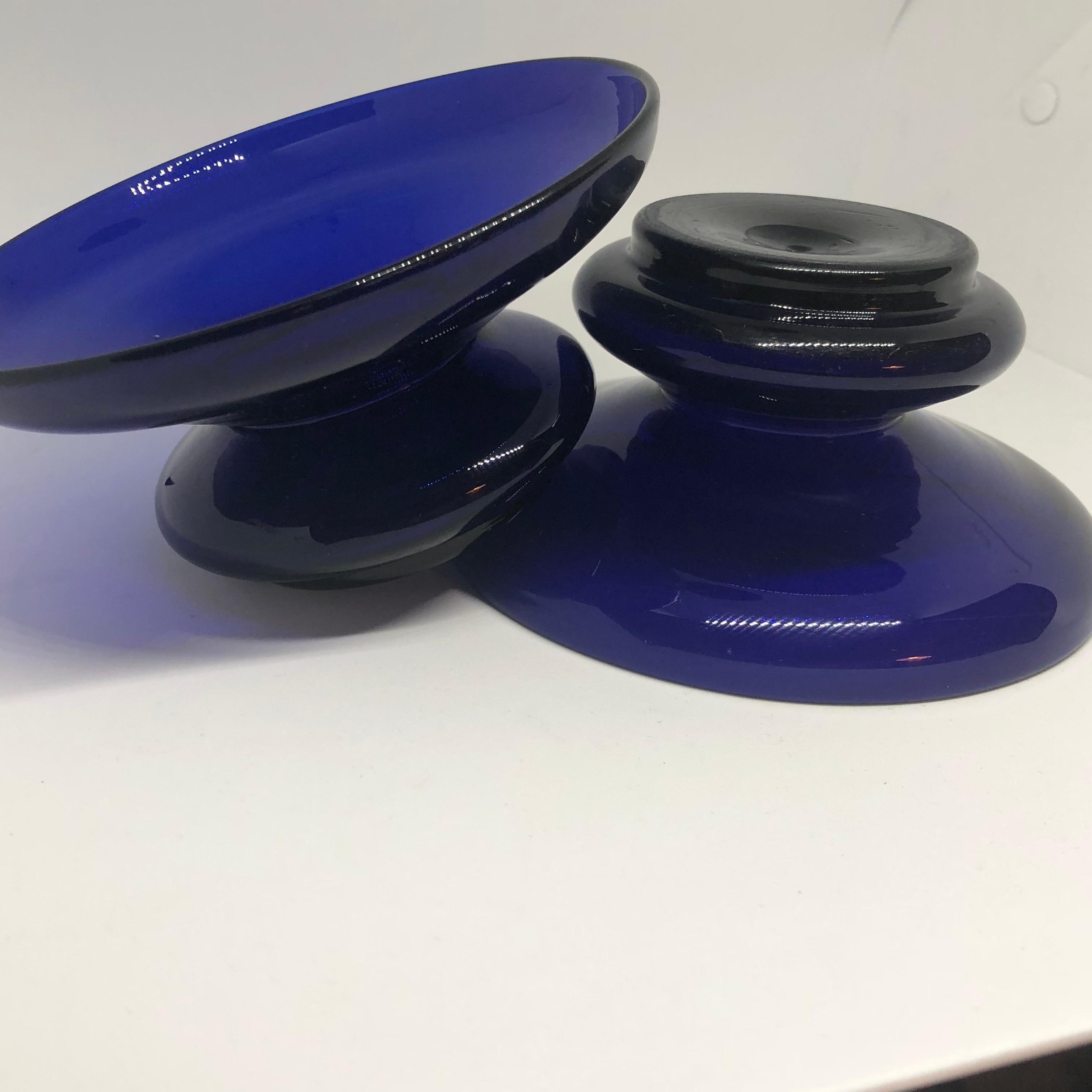 Hand-Crafted Two Swedish Cobalt Blue Candy Bowls, 19th Century For Sale