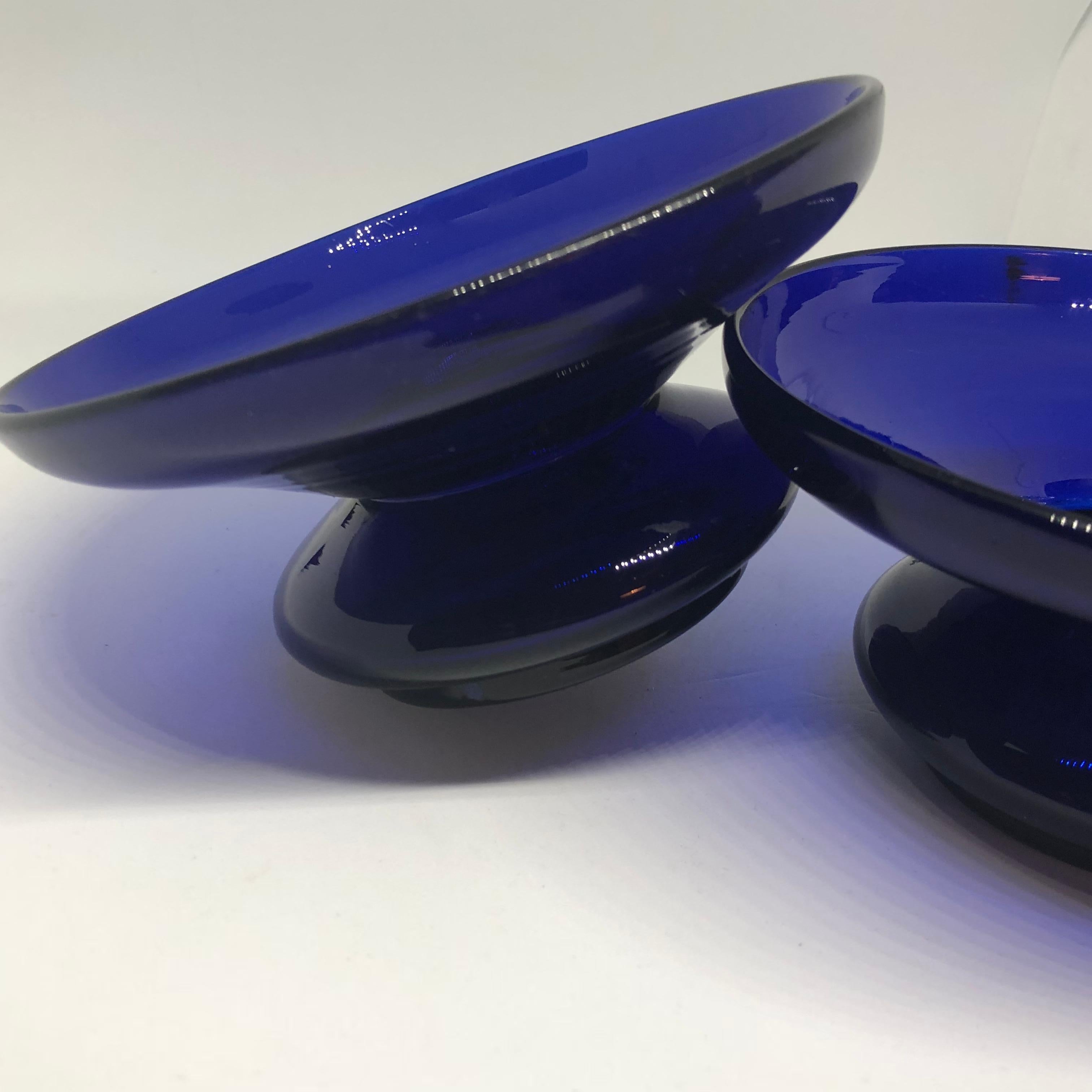 Two Swedish Cobalt Blue Candy Bowls, 19th Century In Good Condition For Sale In Haddonfield, NJ