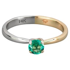 Two Color 14k Gold Ring with Round Emerald