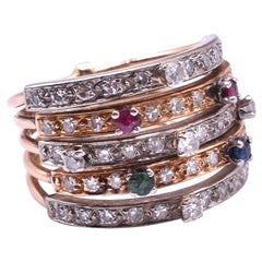 Two-Color 15 Karat Gold Multi Gemstone Harem Ring