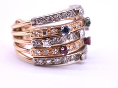 Two-Color 15 Karat Gold Multi Gemstone Harem Ring