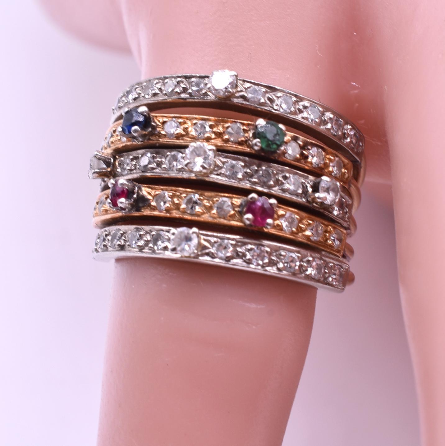 Women's Two-Color 15 Karat Gold Multi Gemstone Harem Ring