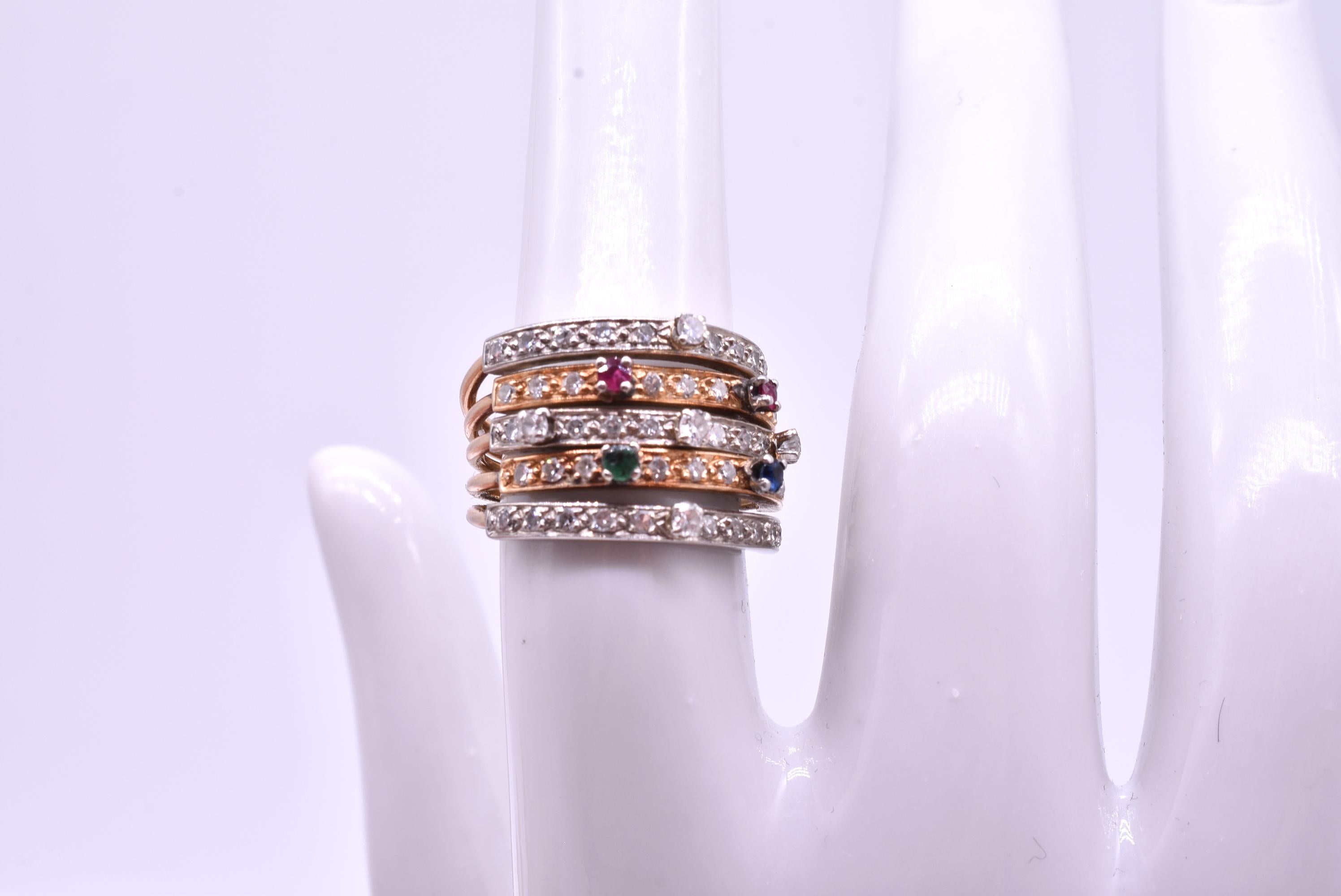 Two-Color 15 Karat Gold Multi Gemstone Harem Ring 1